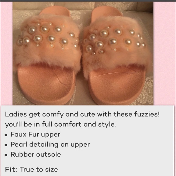 PEARL FURRY PINK EMBELLISHED SLIDE - Picture 4 of 5